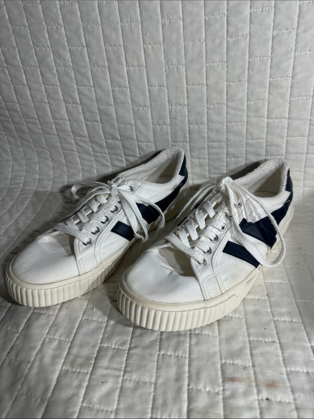 Gola Classics Mark Cox tennis sneakers in white with navy blue stripes